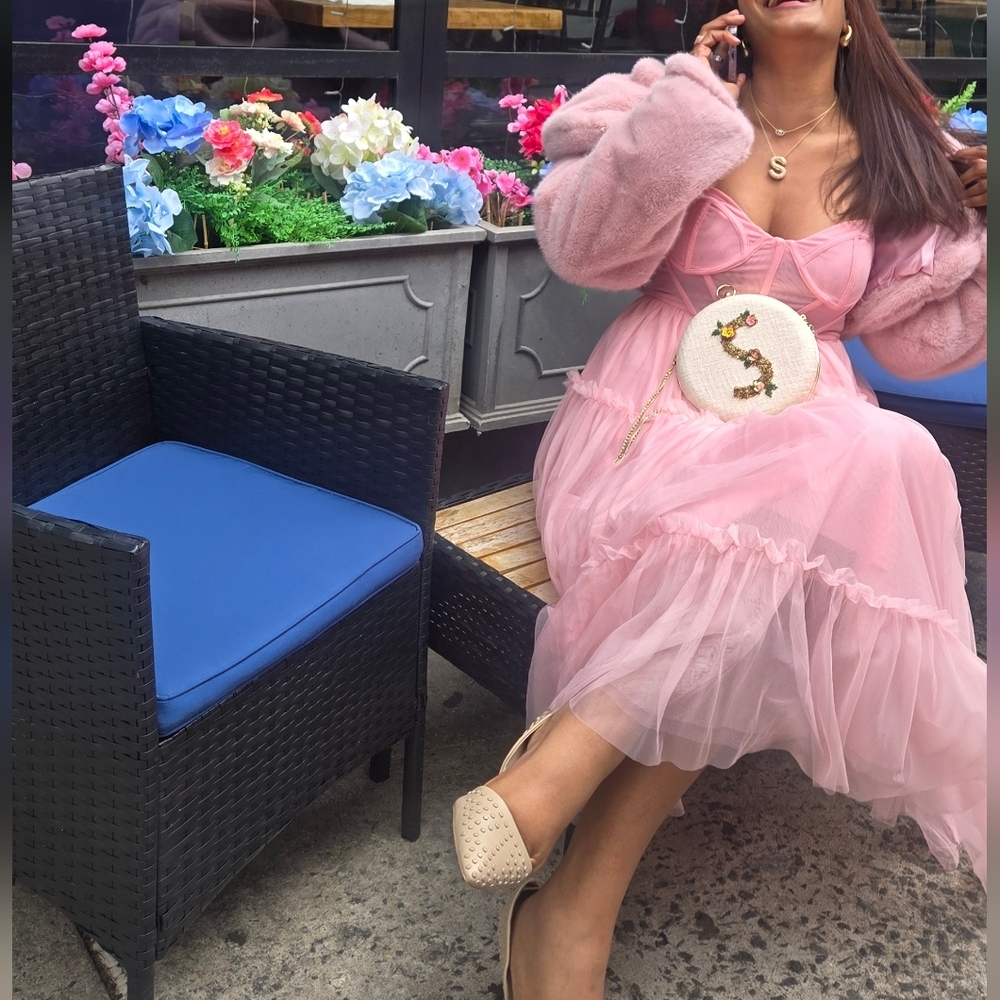 Pink Tulle Ruffled Bustier Midi Dress - Picture 12 of 12